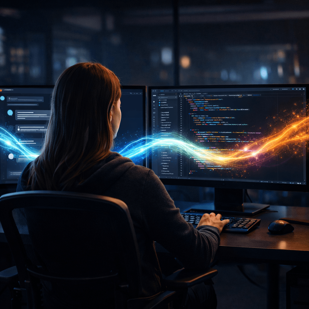 Desenvolvedora usando Vibe Coding com IA